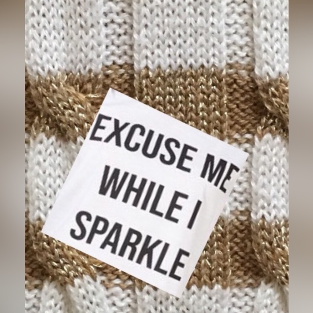 NWT Talbots Gold Metallic Cream Striped Ribbed Crewneck Sweater Holiday Size XL - Picture 6 of 15